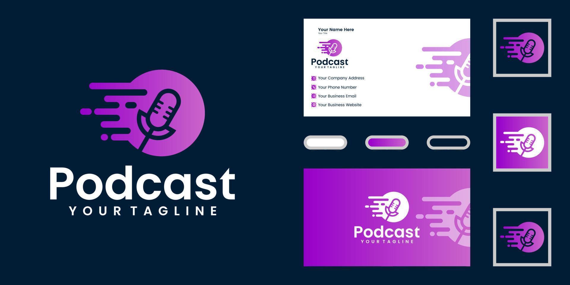 logotipo de icono de podcast y tasa de datos de diseño y tarjeta de visita vector