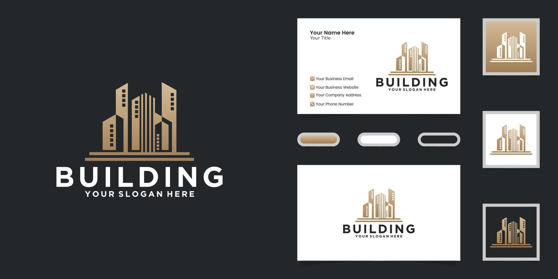 luxury urban high-rise logo and business card inspiration vector