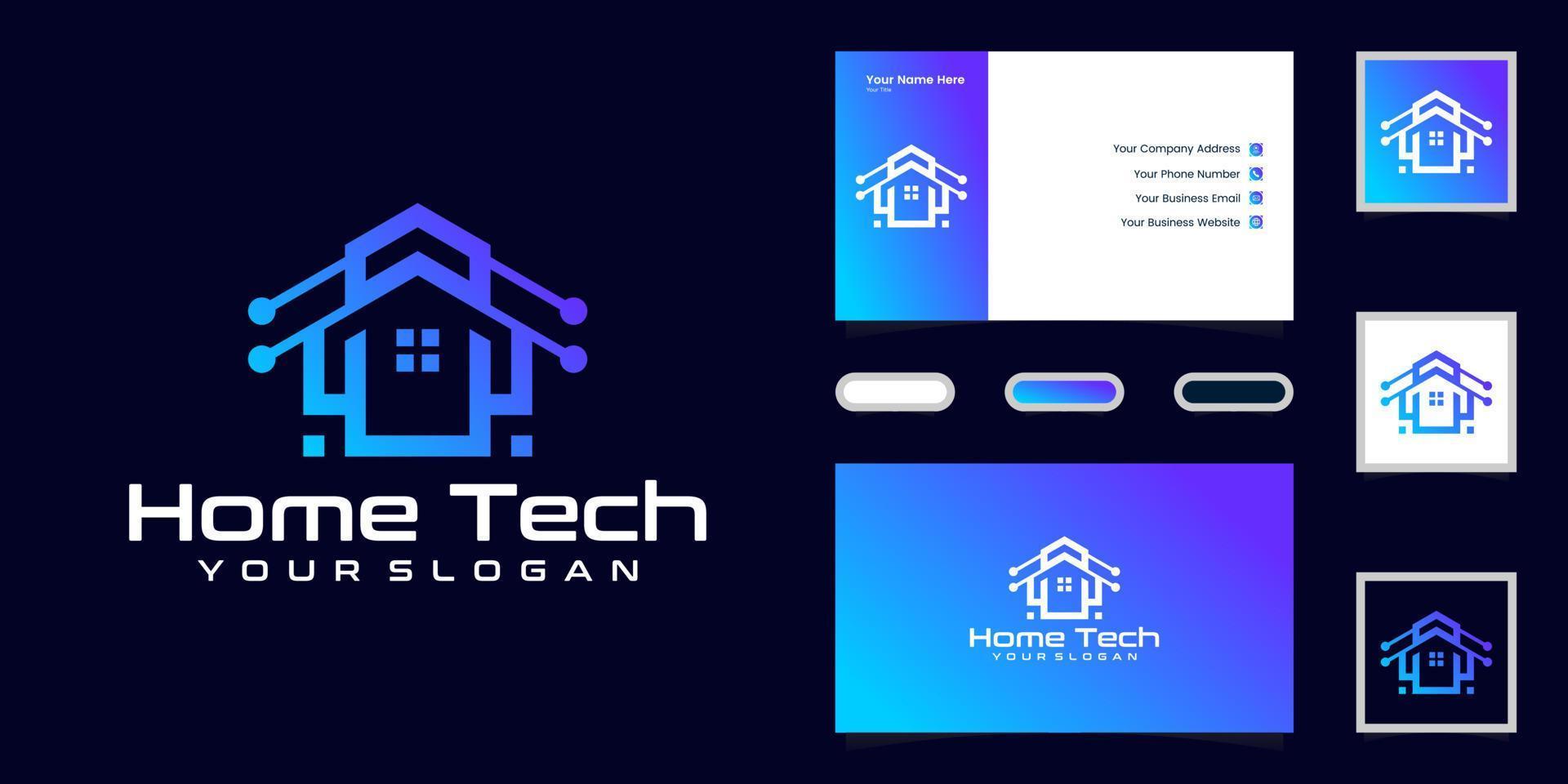 logotipo de la casa de tecnología, datos y tarjeta de visita vector