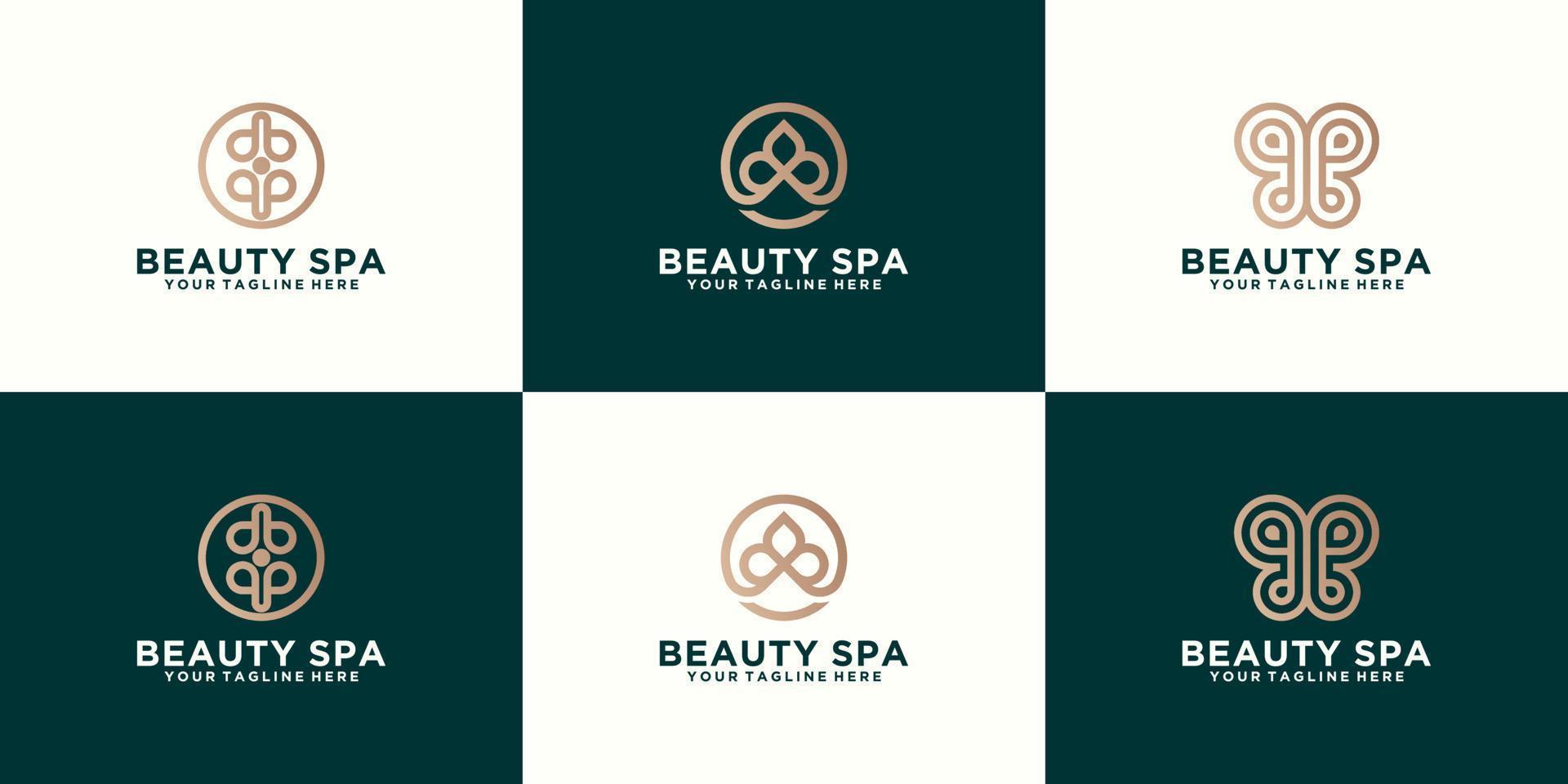 collection of spa and beauty logos with luxury lines vector