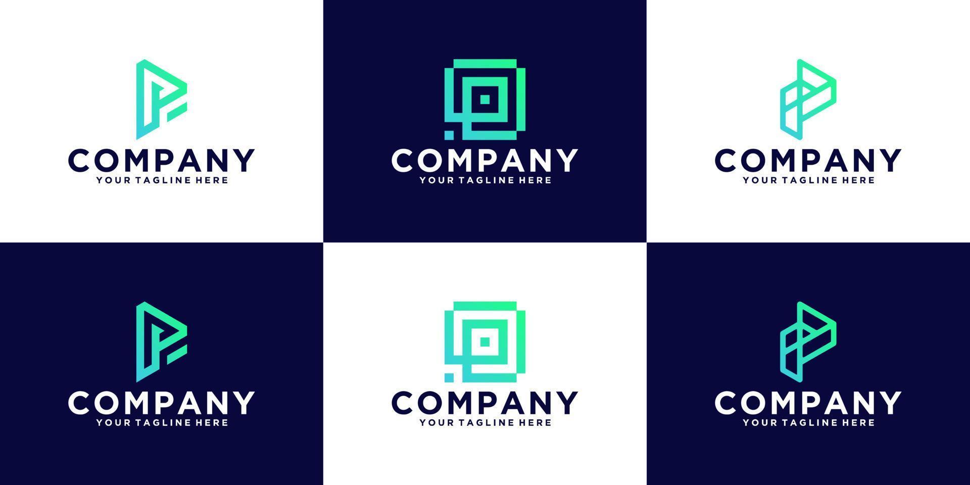 a collection of modern, abstract letter P initials design logos suitable for companies, businesses, finance and technology vector