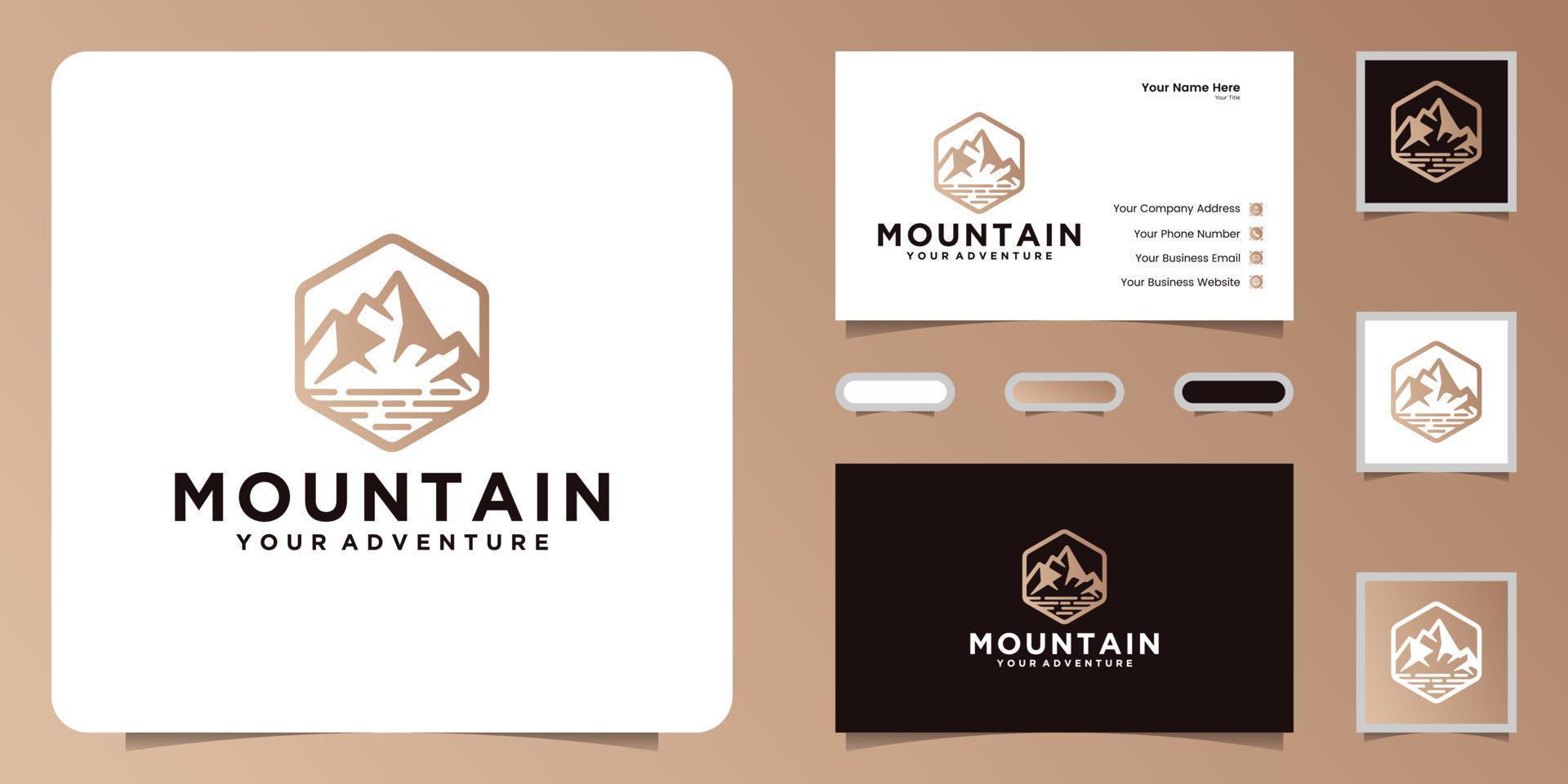 logotipo de diseño de inspiración de montaña y río abstracto y tarjeta de visita vector