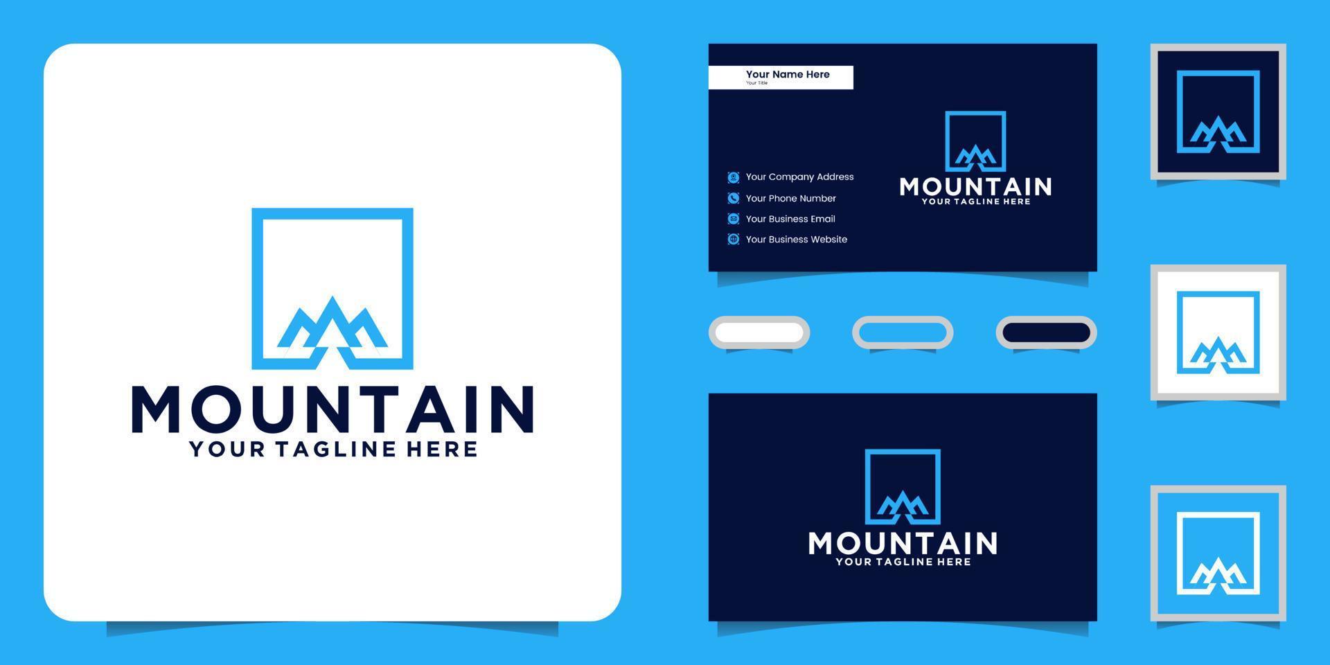 modern mountains logo with square frame and business card inspiration vector