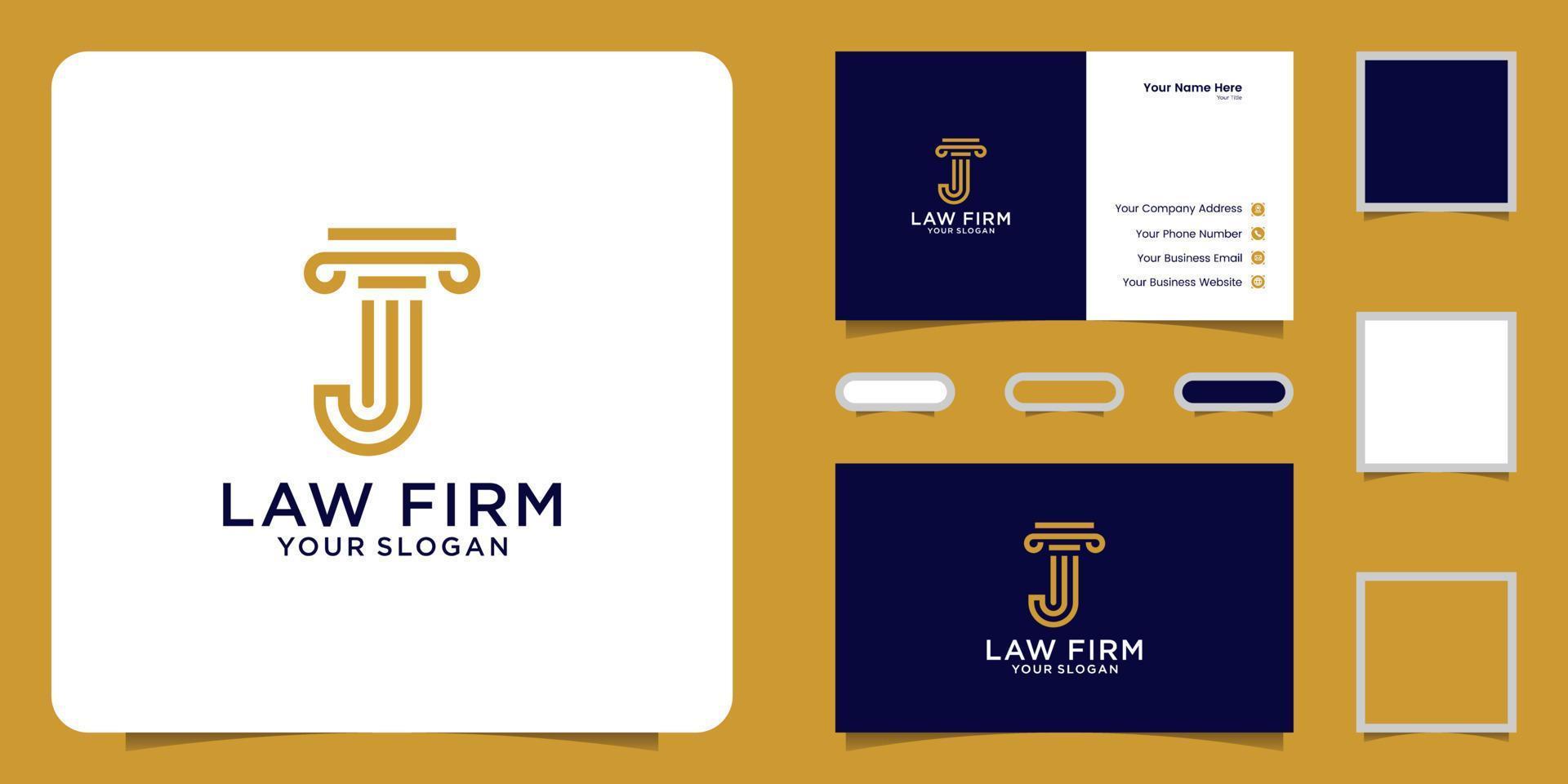 justice logo design with initial J and business card inspiration vector