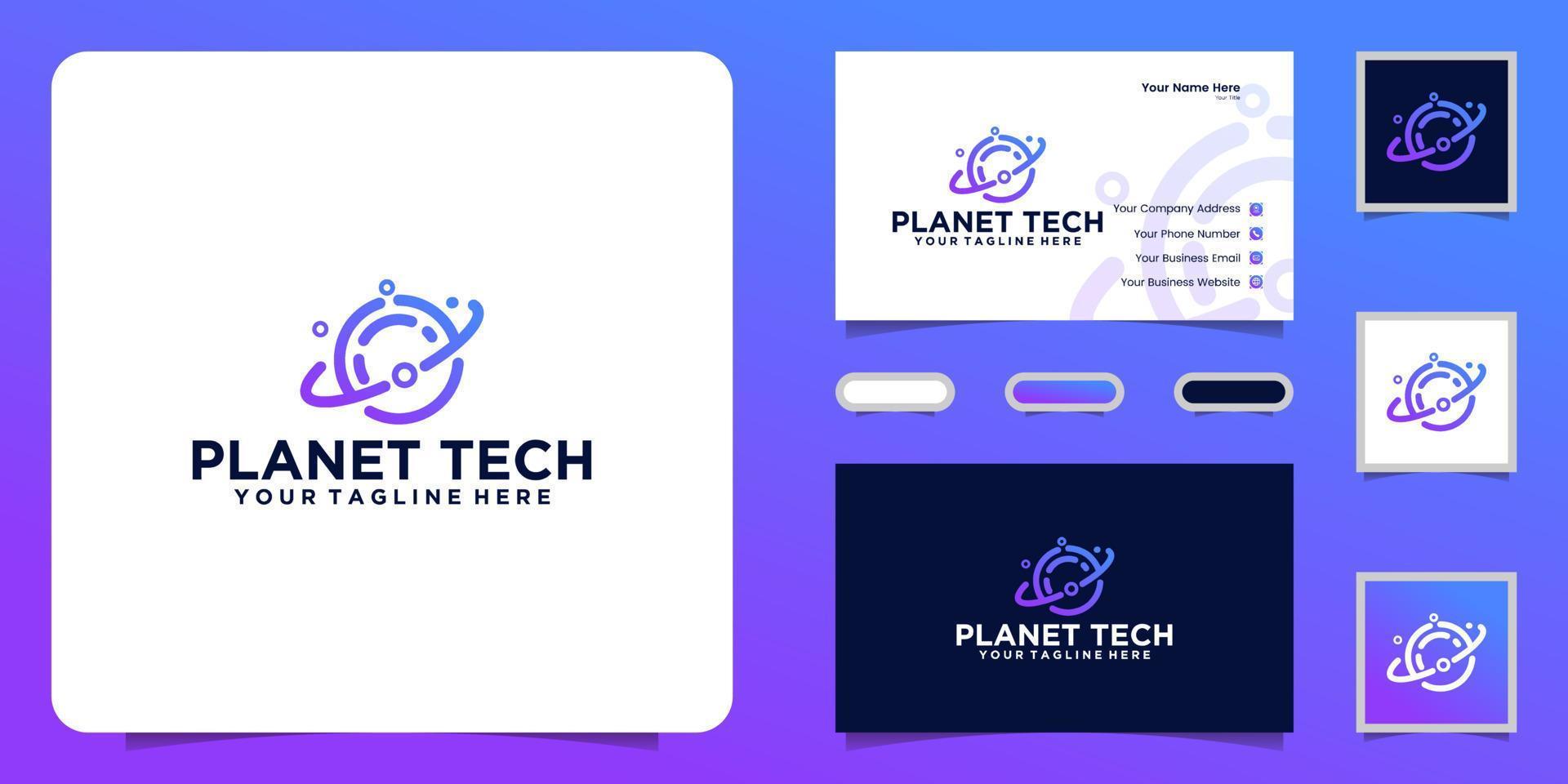 data technology planet logo and business card inspiration vector