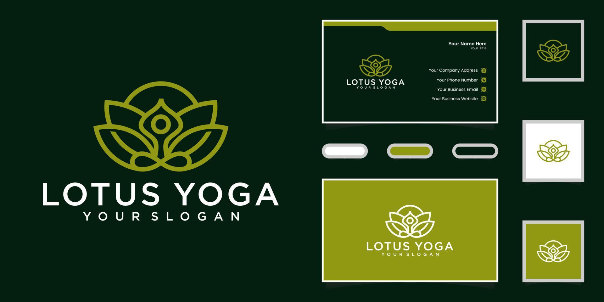 logotipo de fitness de yoga y loto e inspiración para tarjetas de visita vector