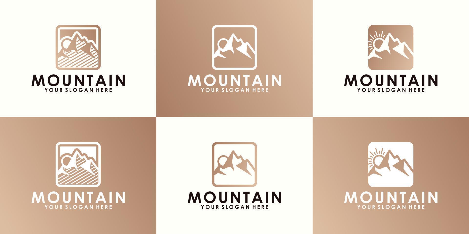 una colección de logos de montañas, montañas y naturaleza vector