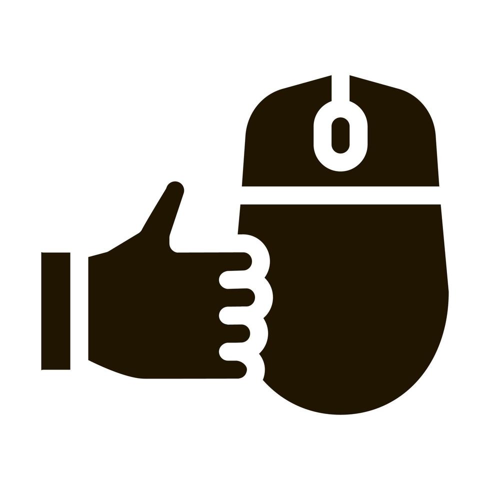 mouse de computadora y gesto de mano buen icono vector glifo ilustración