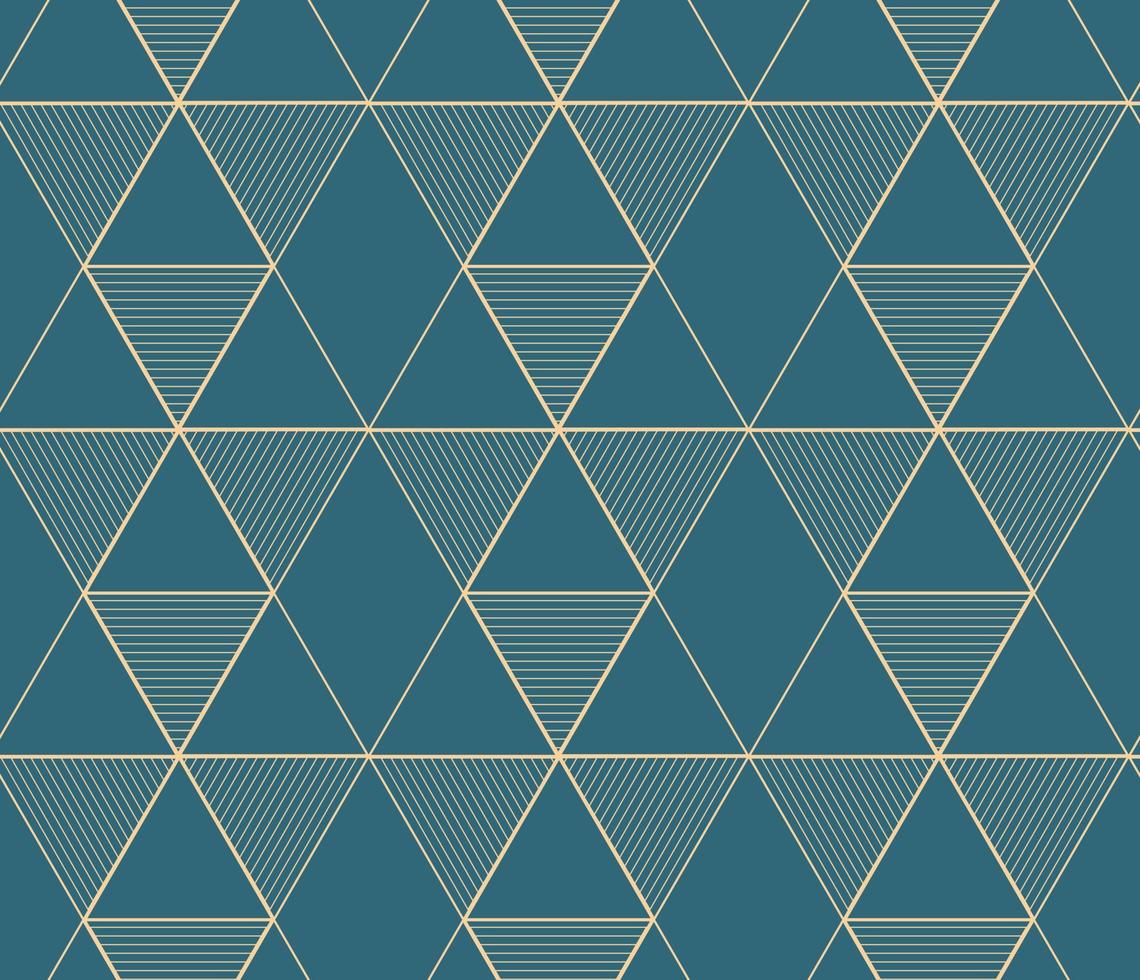 Golden geometric vector seamless patterns. Golden lines, triangles and rhombuses on an emerald green background. Modern illustrations for wallpapers, flyers, covers, banners, minimalistic decorations