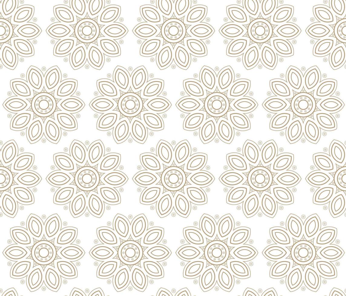 Modern vector seamless illustration. Linear gold pattern on a white background. Ornamental pattern for leaflets, printing, wallpaper, backgrounds