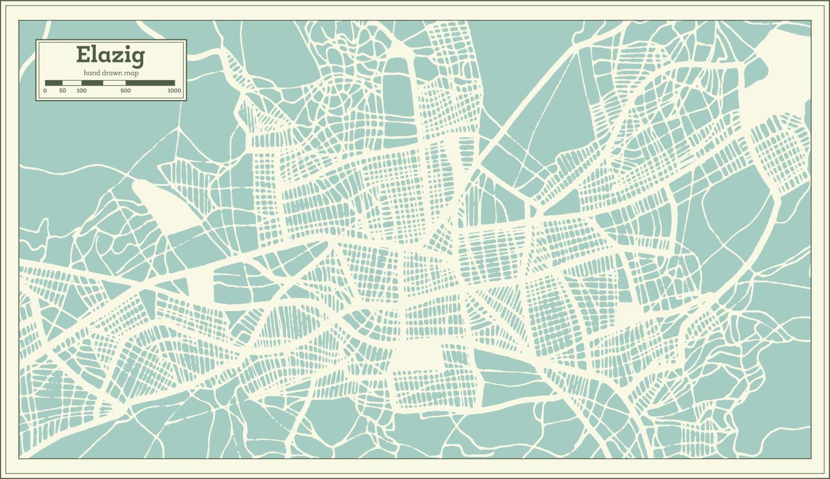 mapa de la ciudad de elazig turquía en estilo retro. esquema del mapa. vector