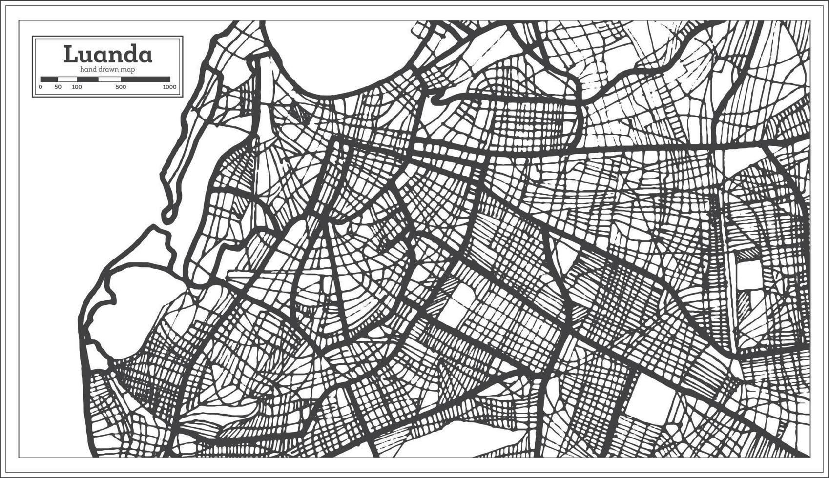 mapa de la ciudad de luanda angola en estilo retro. esquema del mapa. vector