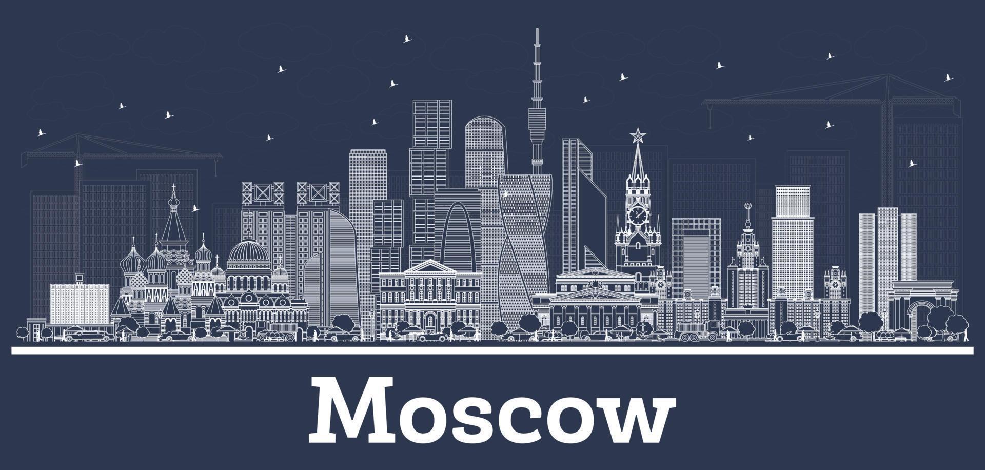 Outline Moscow Russia City Skyline with White Buildings. vector