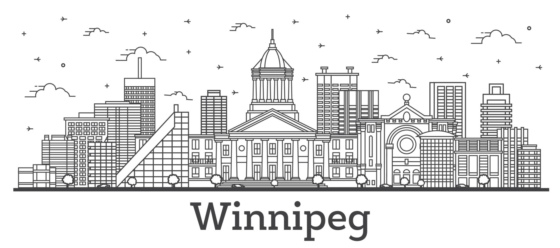 Outline Winnipeg Canada City Skyline with Modern Buildings Isolated on