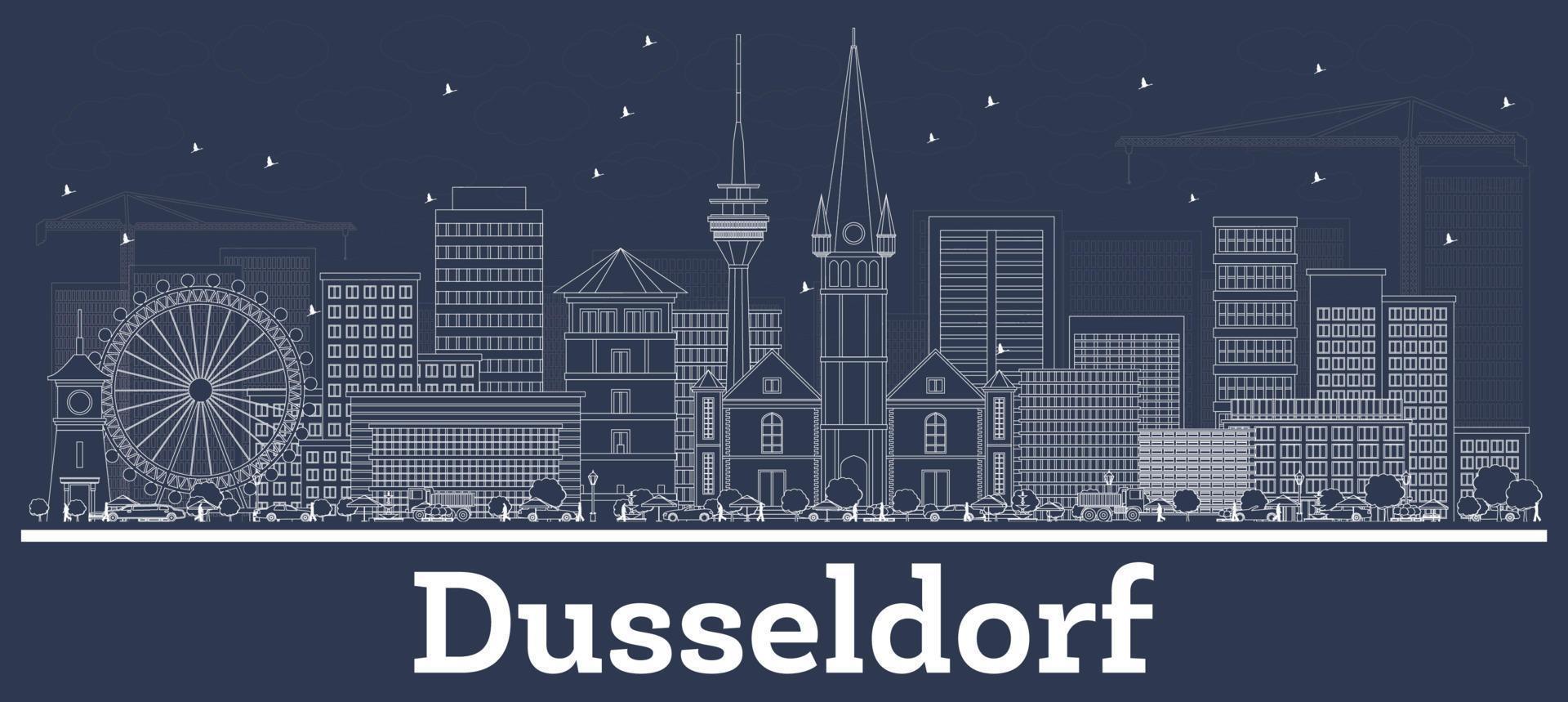 Outline Dusseldorf Germany City Skyline with White Buildings. vector