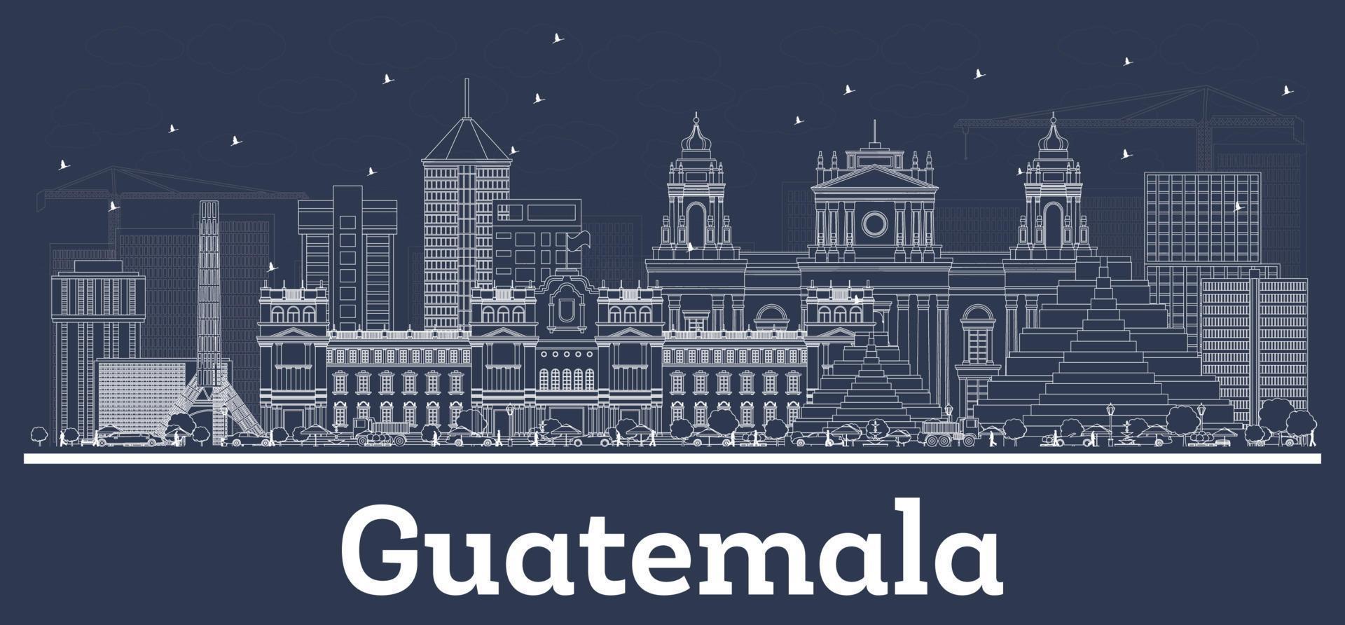 Outline Guatemala City Skyline with White Buildings. vector