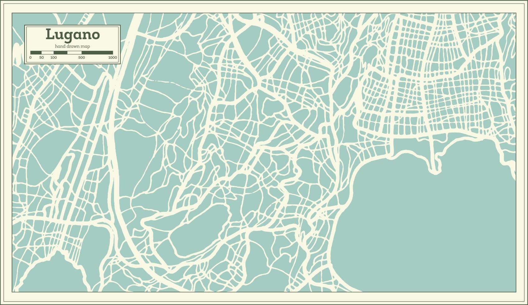 mapa de la ciudad de lugano suiza en estilo retro. esquema del mapa. vector