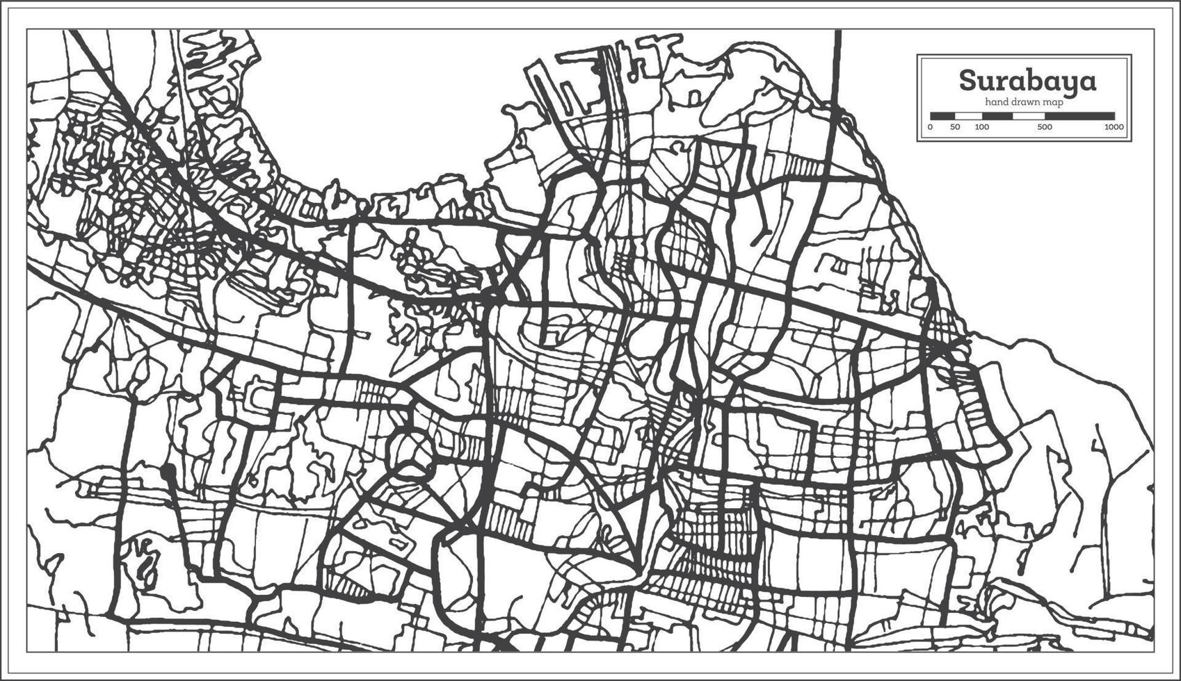 mapa de la ciudad de surabaya indonesia en color blanco y negro. esquema del mapa. vector