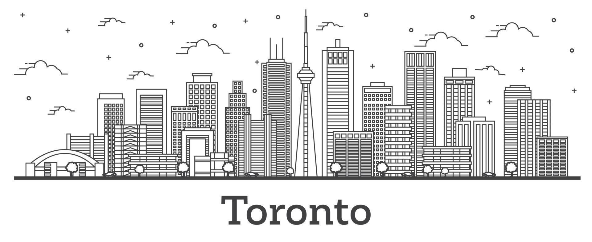 Outline Toronto Canada City Skyline with Modern Buildings Isolated on White. vector