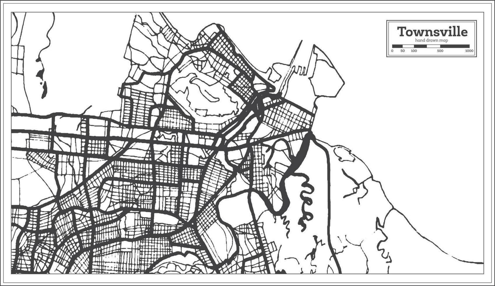 Townsville Australia City Map in Black and White Color. Outline Map. vector