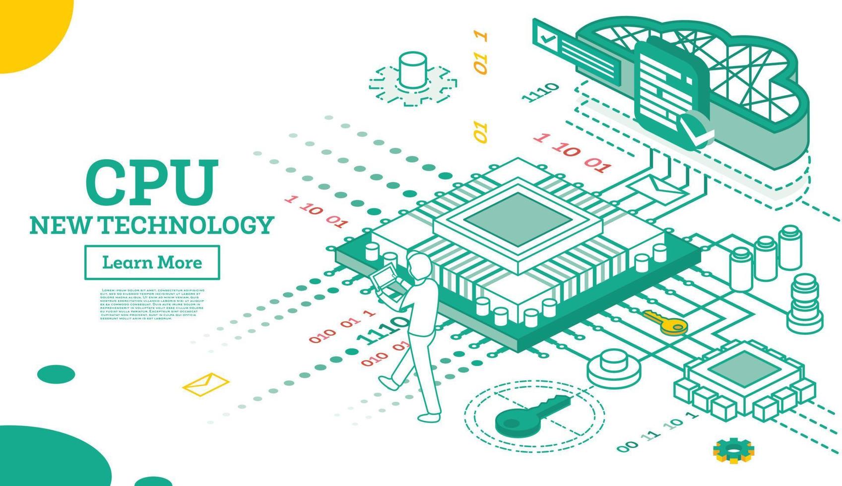 CPU isométrica. tecnologia computacional. procesamiento de grandes datos. vector