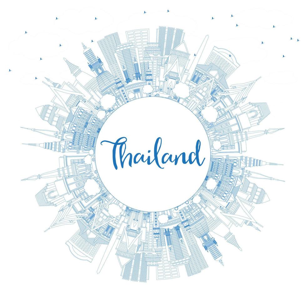 delinear el horizonte de la ciudad de tailandia con edificios azules y espacio de copia. vector