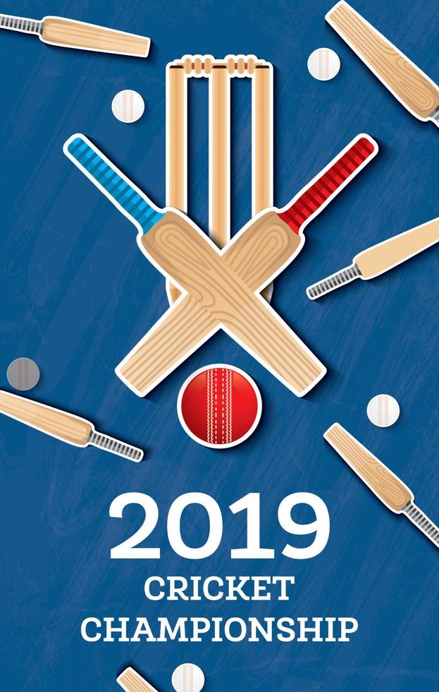 Cricket 2019 Flyer. Player Bat and Ball. Cricket Sports Background. vector