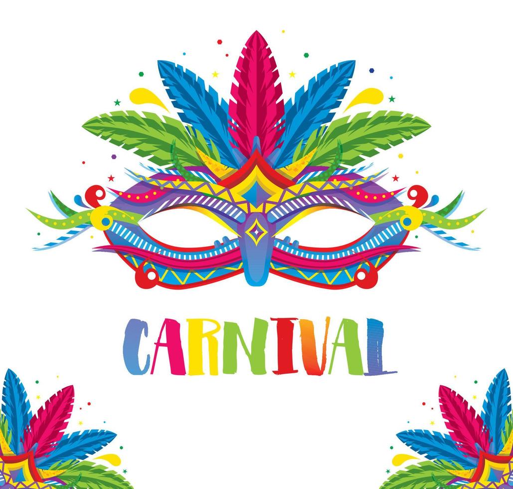 Carnival Mask with Feathers Isolated on White. vector