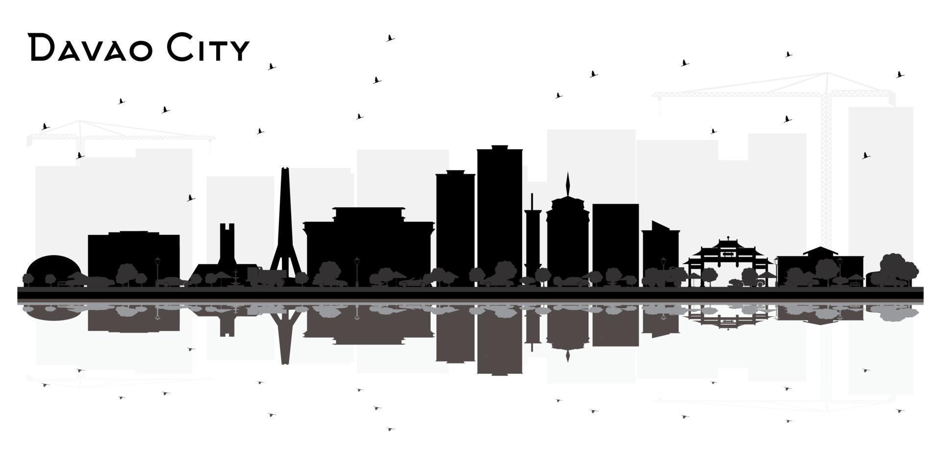 Davao City skyline silhouette with black buildings isolated on white. vector