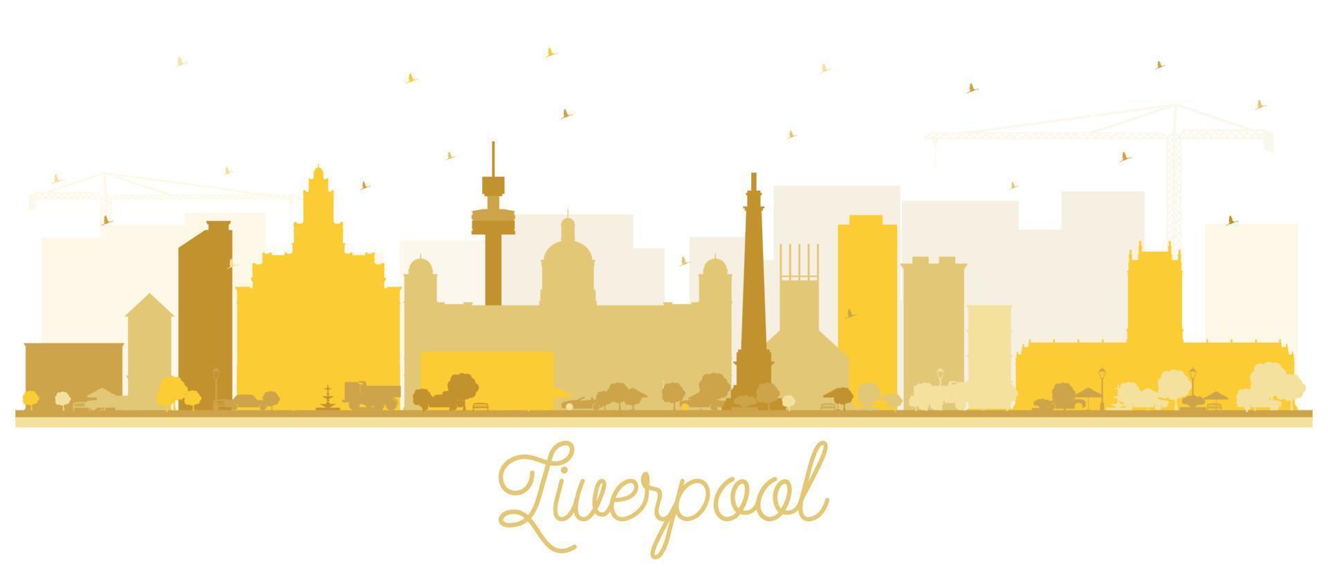 Liverpool City Skyline Silhouette with Golden Buildings Isolated on White. vector