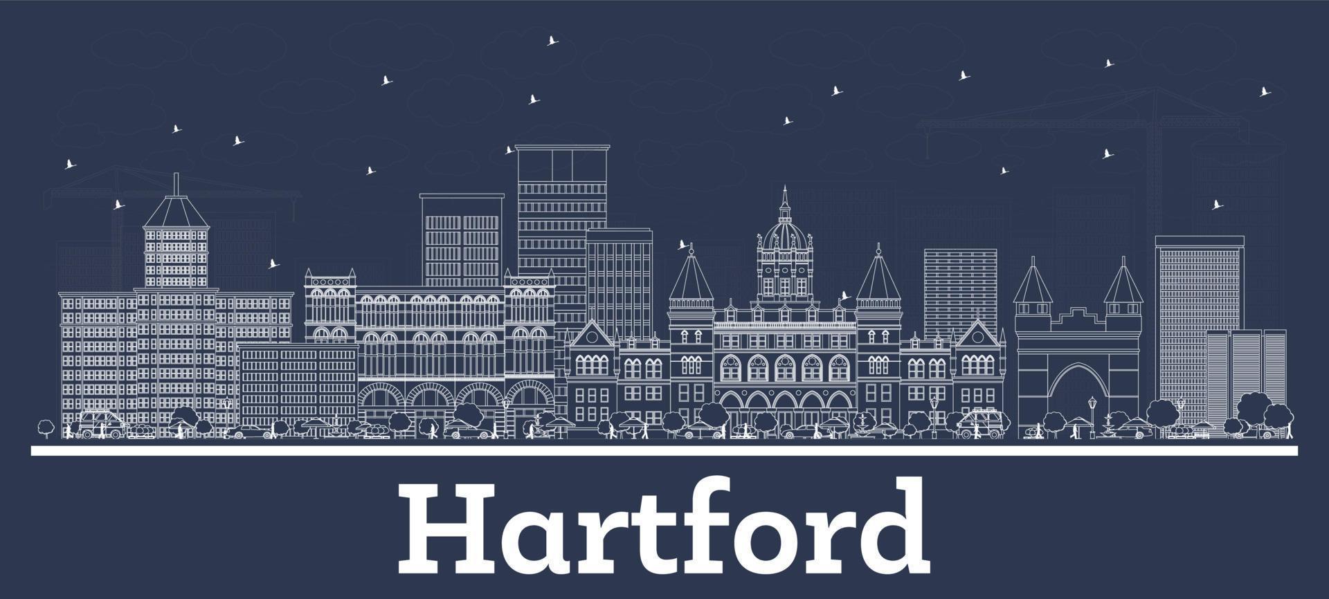 Outline Hartford Connecticut USA City Skyline with White Buildings. vector
