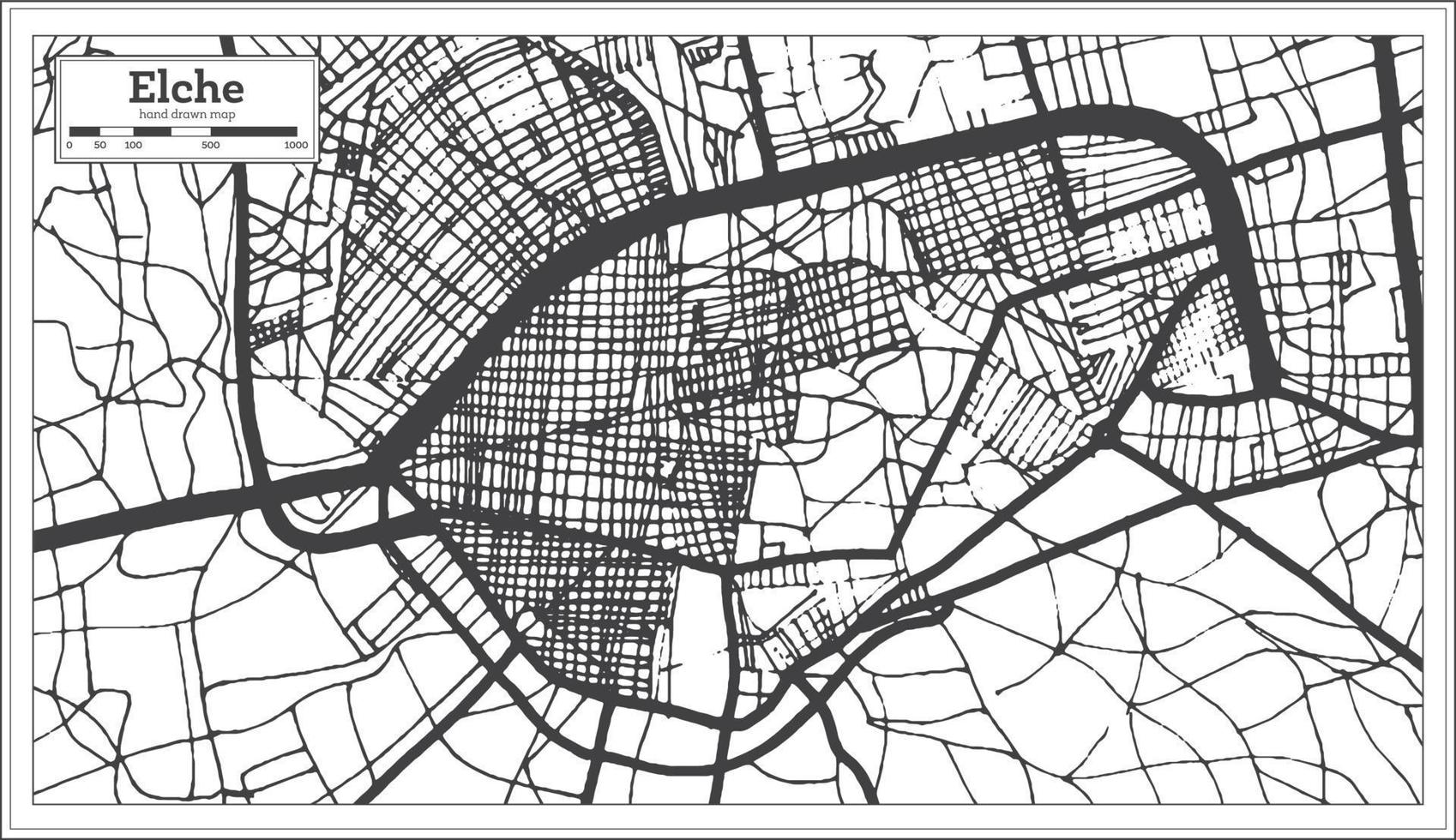 Elche Spain City Map in Retro Style. Outline Map. vector