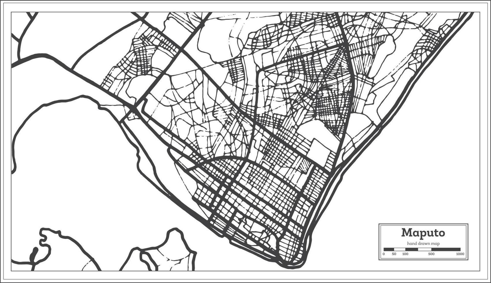 Maputo Mozambique City Map in Retro Style. Outline Map. vector