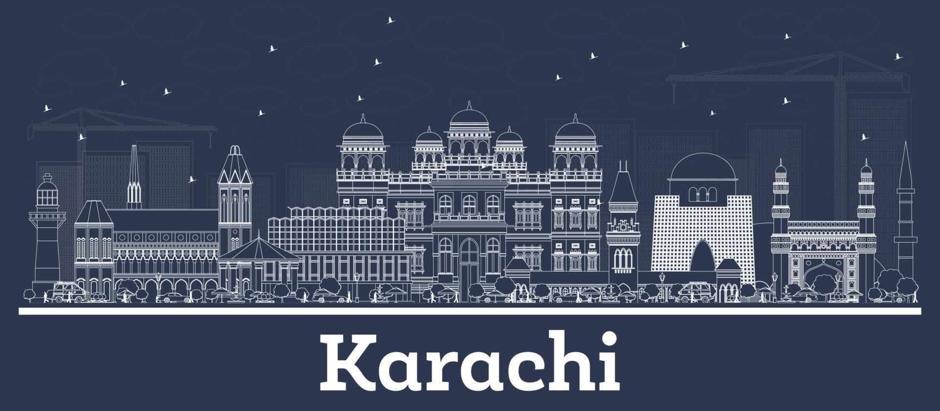delinear el horizonte de la ciudad de karachi, pakistán, con edificios blancos. vector
