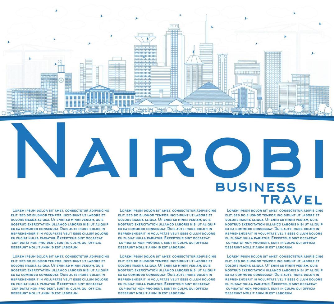 Outline Nairobi Kenya City Skyline with Blue Buildings and Copy Space. vector