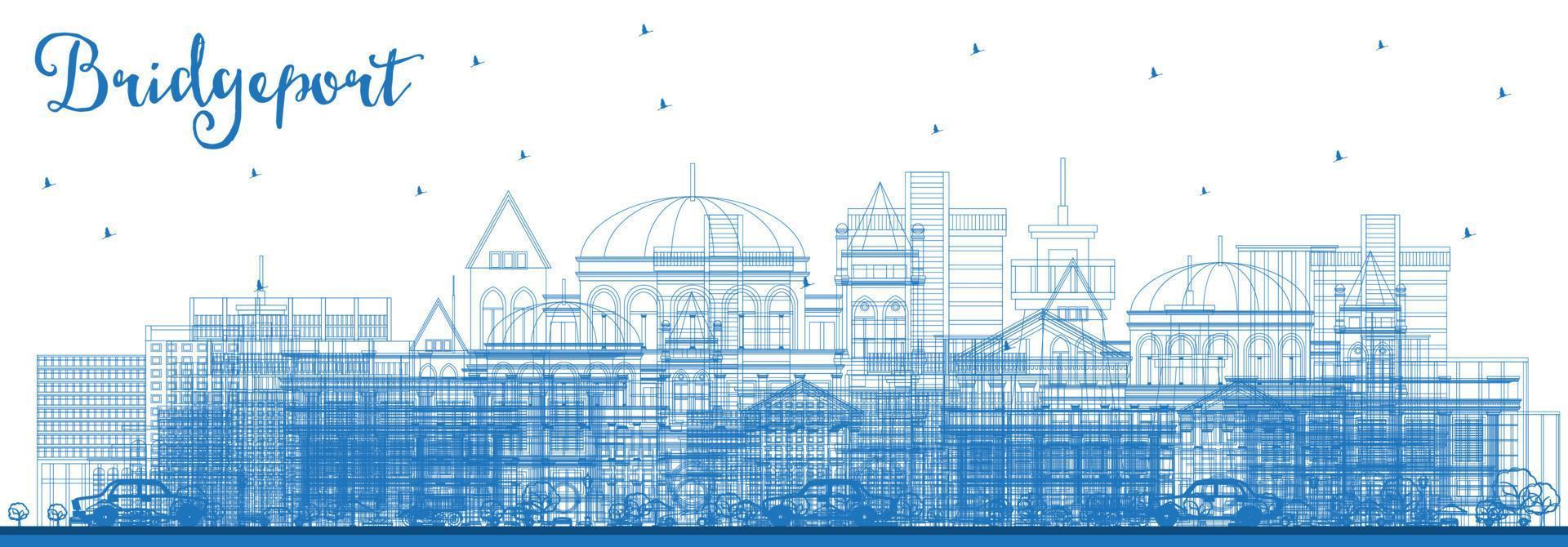 Outline Bridgeport Connecticut City Skyline with Blue Buildings. vector