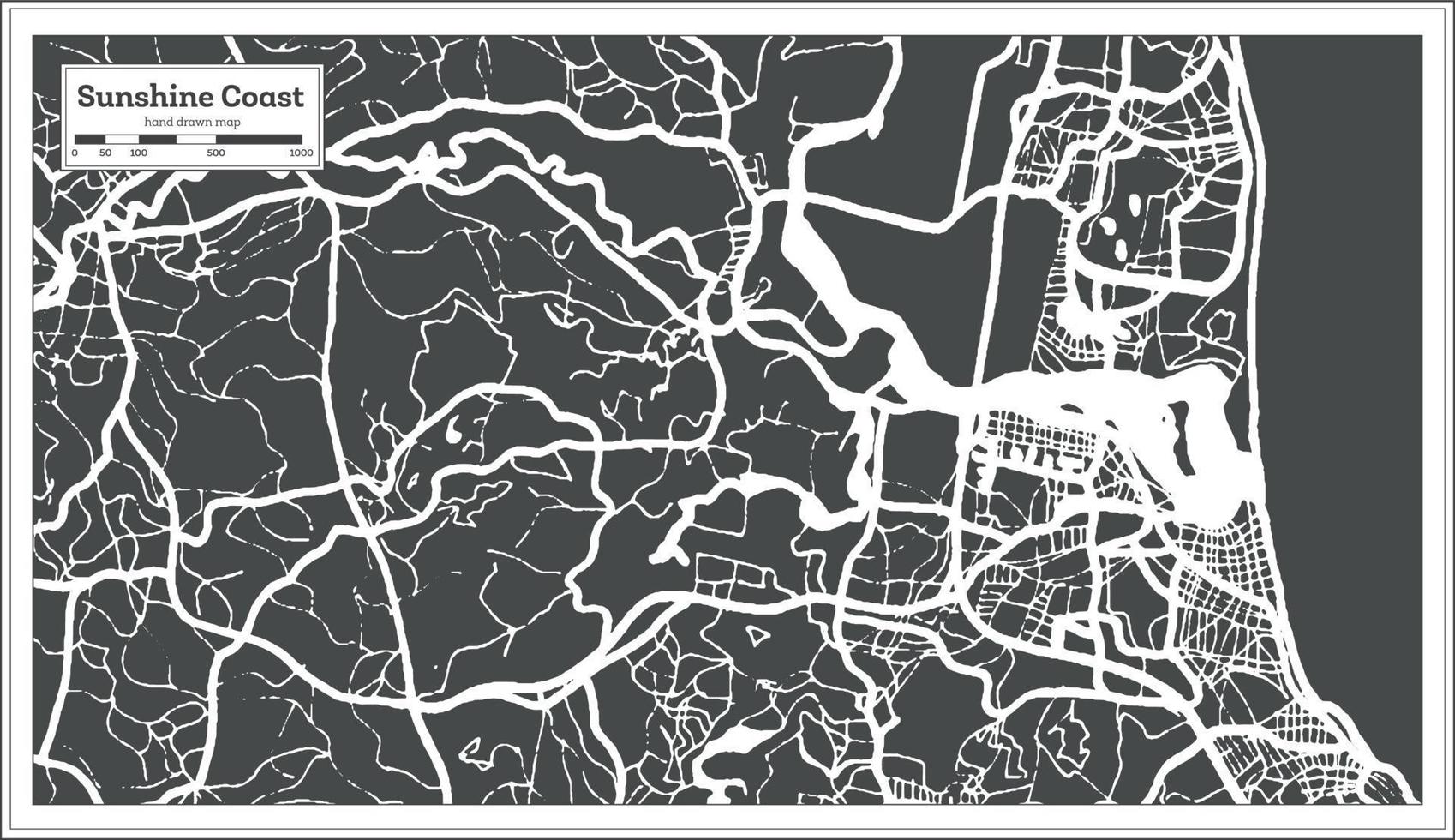 Sunshine Coast Australia City Map in Retro Style. Outline Map. vector