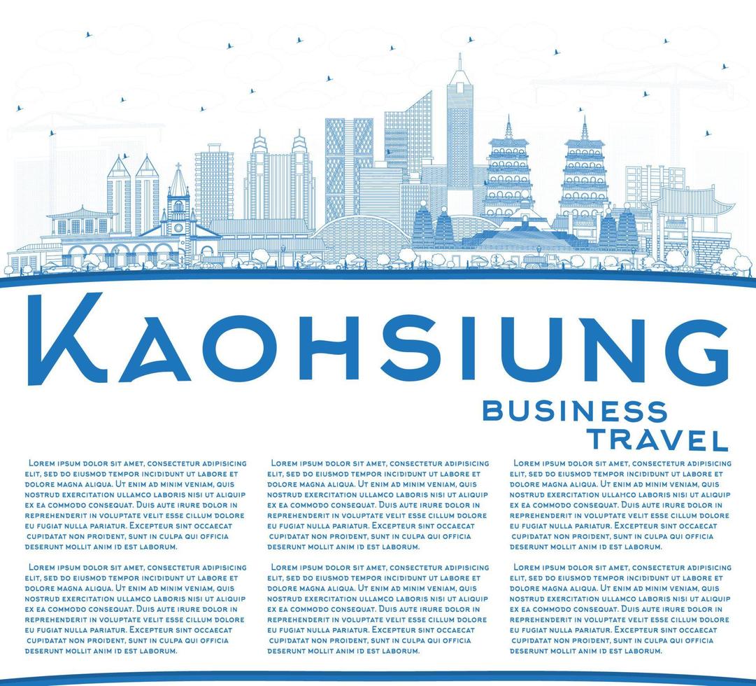 Outline Kaohsiung Taiwan City Skyline with Blue Buildings and Copy Space. vector