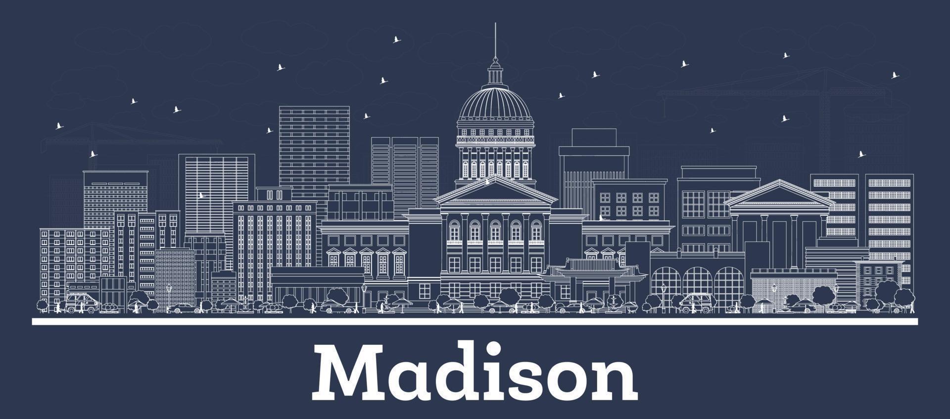 delinear el horizonte de la ciudad de madison wisconsin con edificios blancos. vector