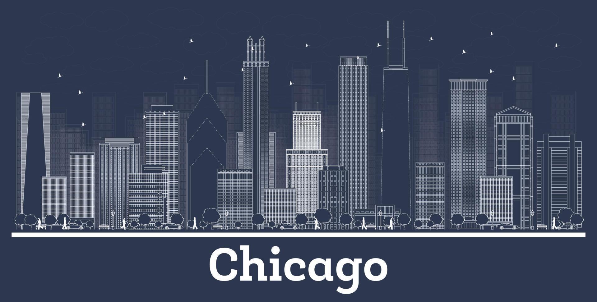 Outline Chicago Illinois City Skyline with White Buildings. vector