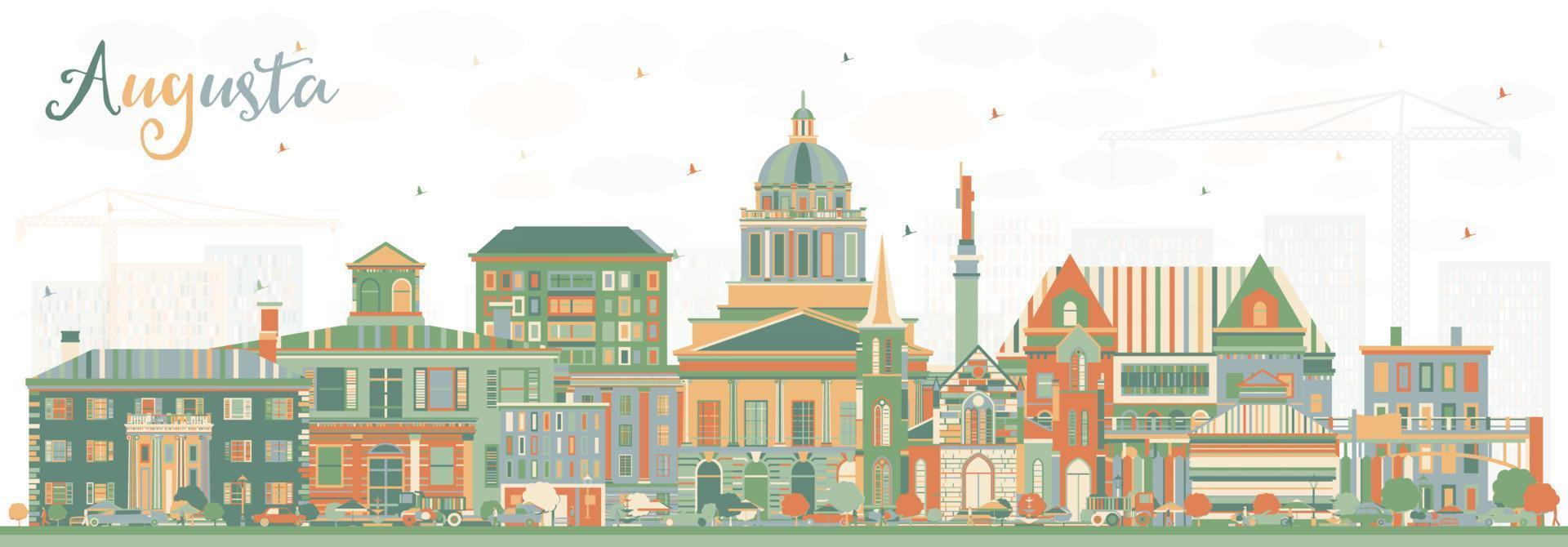 Augusta Maine City Skyline with Color Buildings. vector