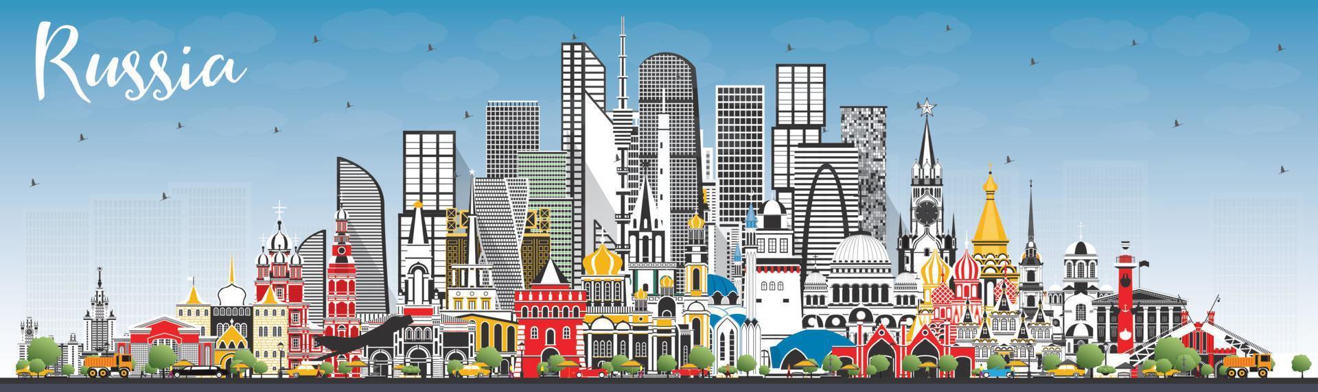 Russia City Skyline with Gray Buildings and Blue Sky. vector