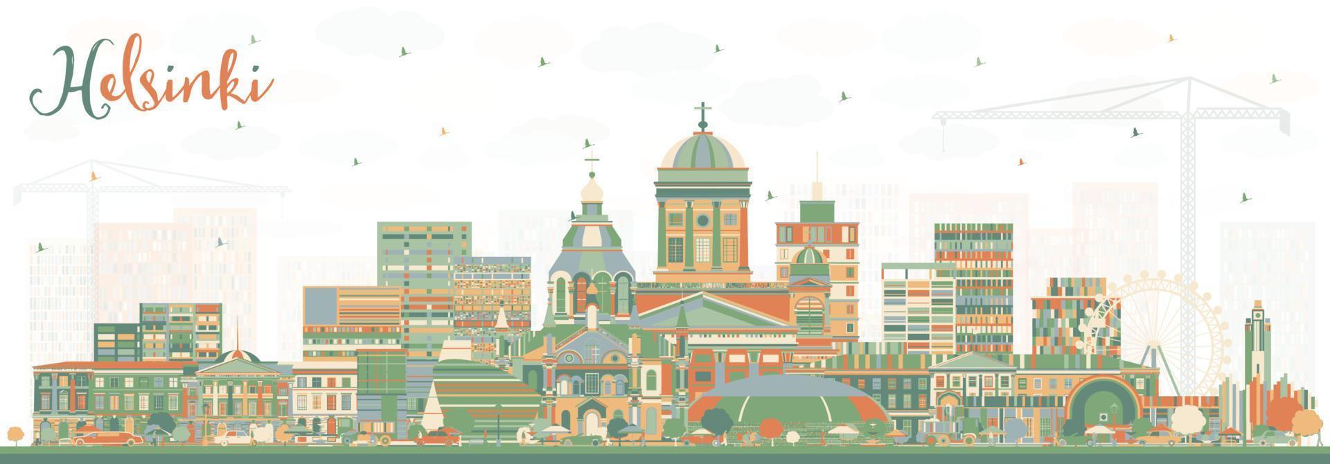 horizonte de la ciudad de helsinki finlandia con edificios de color. vector