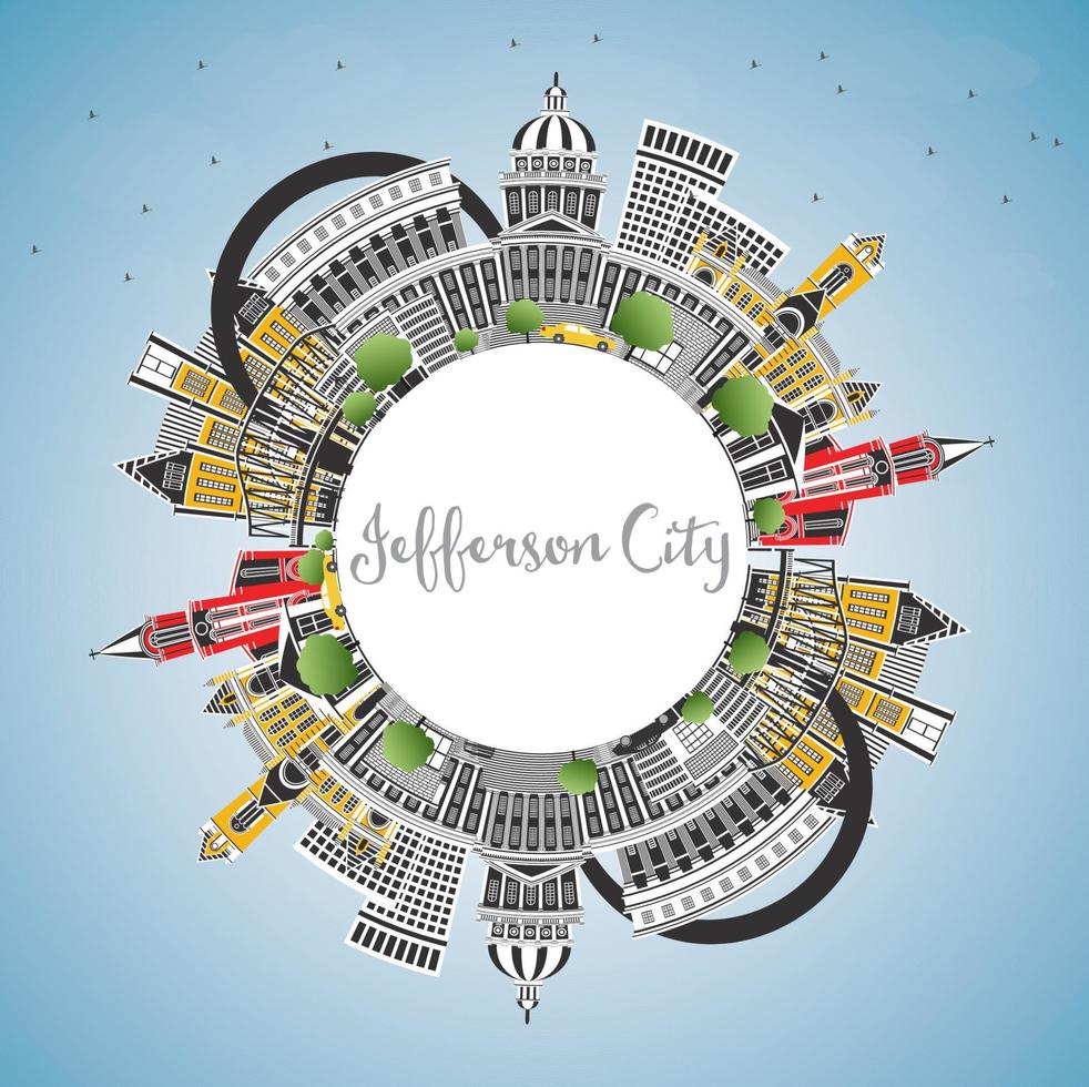 horizonte de la ciudad de jefferson, missouri, con edificios de color, cielo azul y espacio para copiar. vector