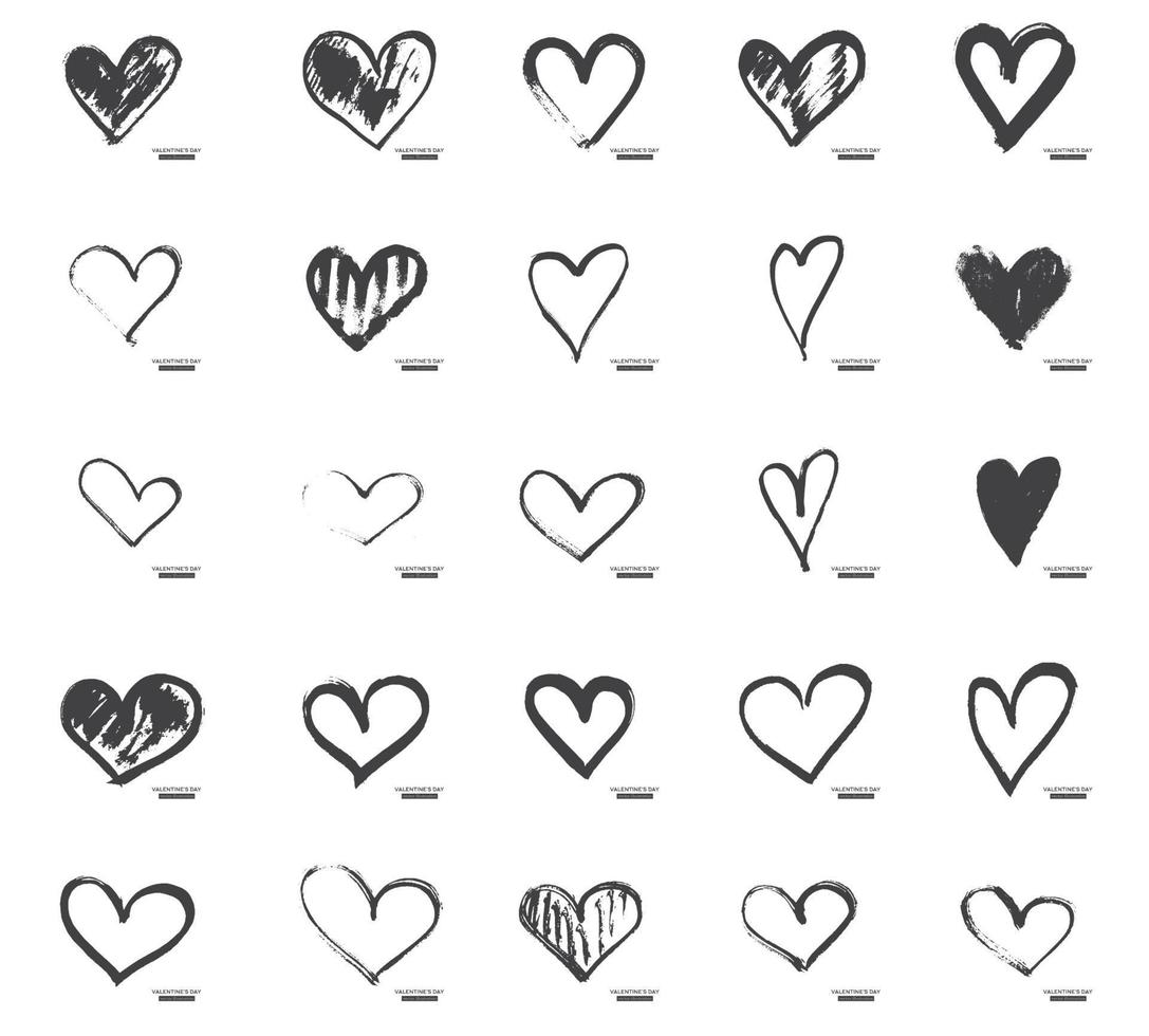 conjunto de corazón de caligrafía dibujado a mano aislado sobre fondo blanco. vector