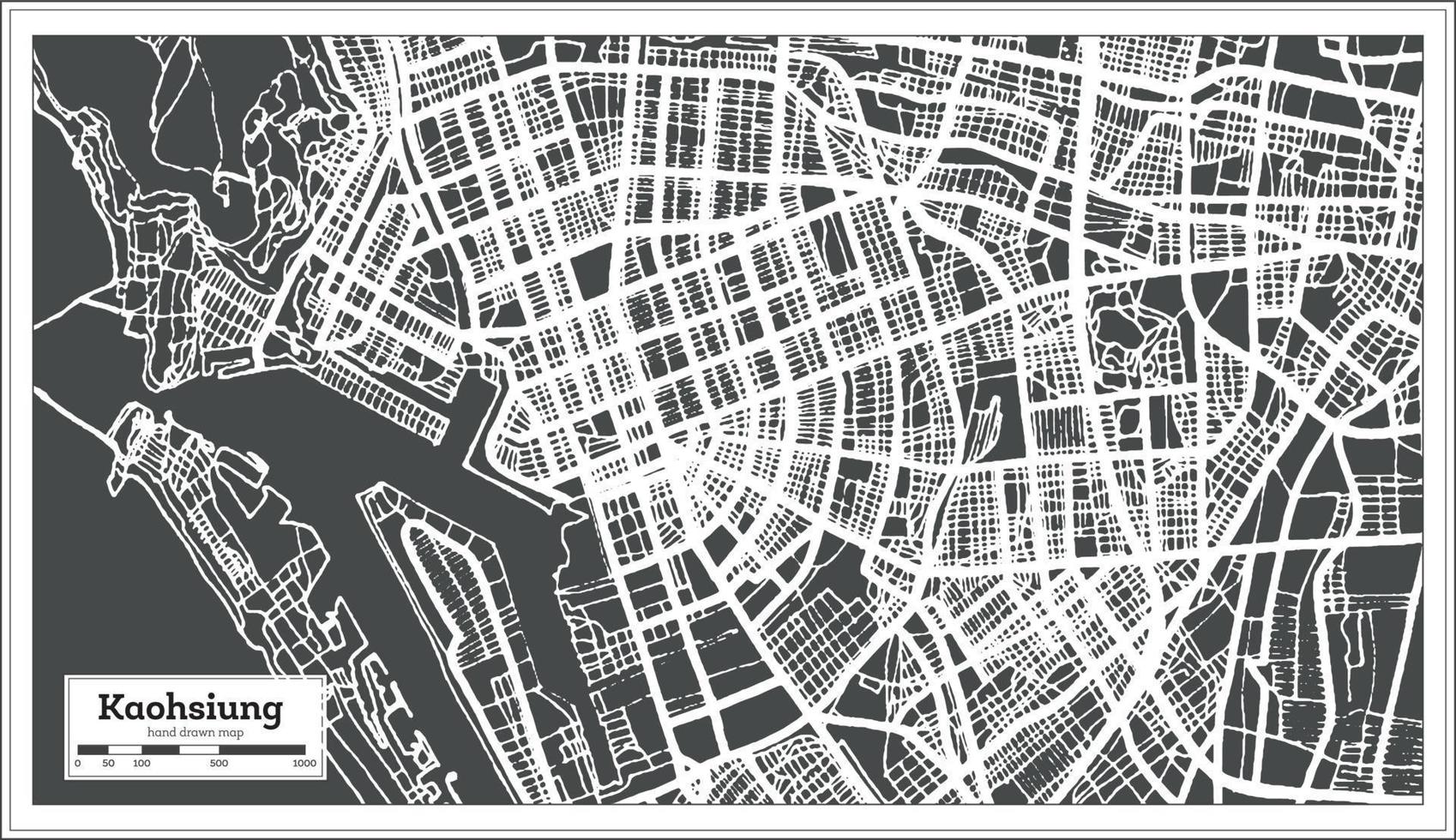 Kaohsiung Taiwan City Map in Retro Style. Outline Map. vector