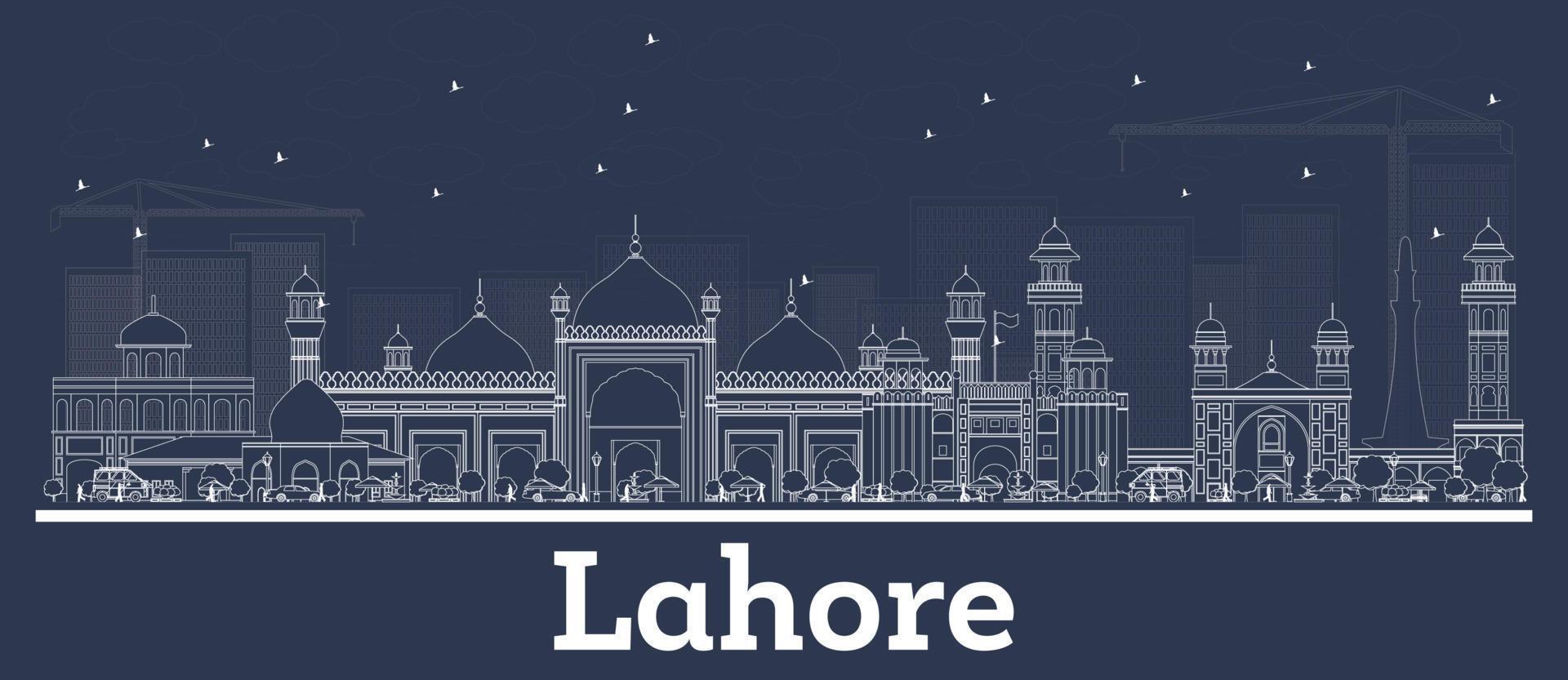 Outline Lahore Pakistan City Skyline with White Buildings. vector