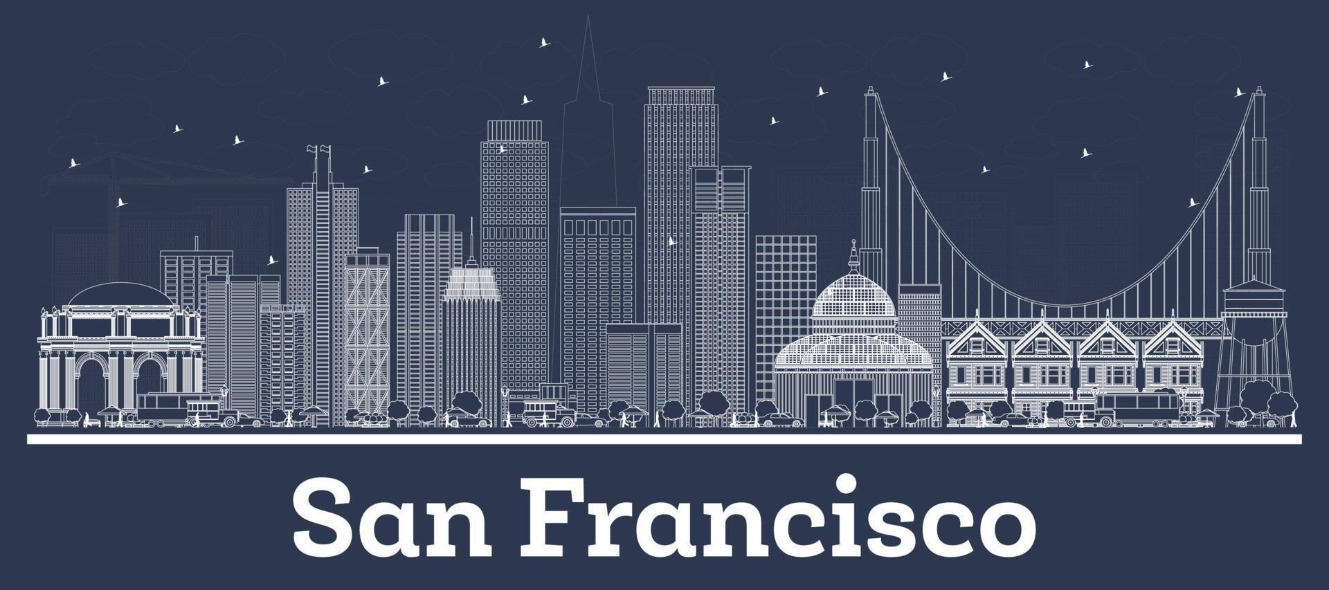 Outline San Francisco California City Skyline with White Buildings. vector