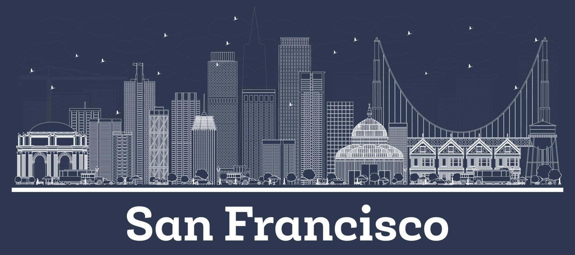 delinear el horizonte de la ciudad de san francisco california con edificios blancos. vector