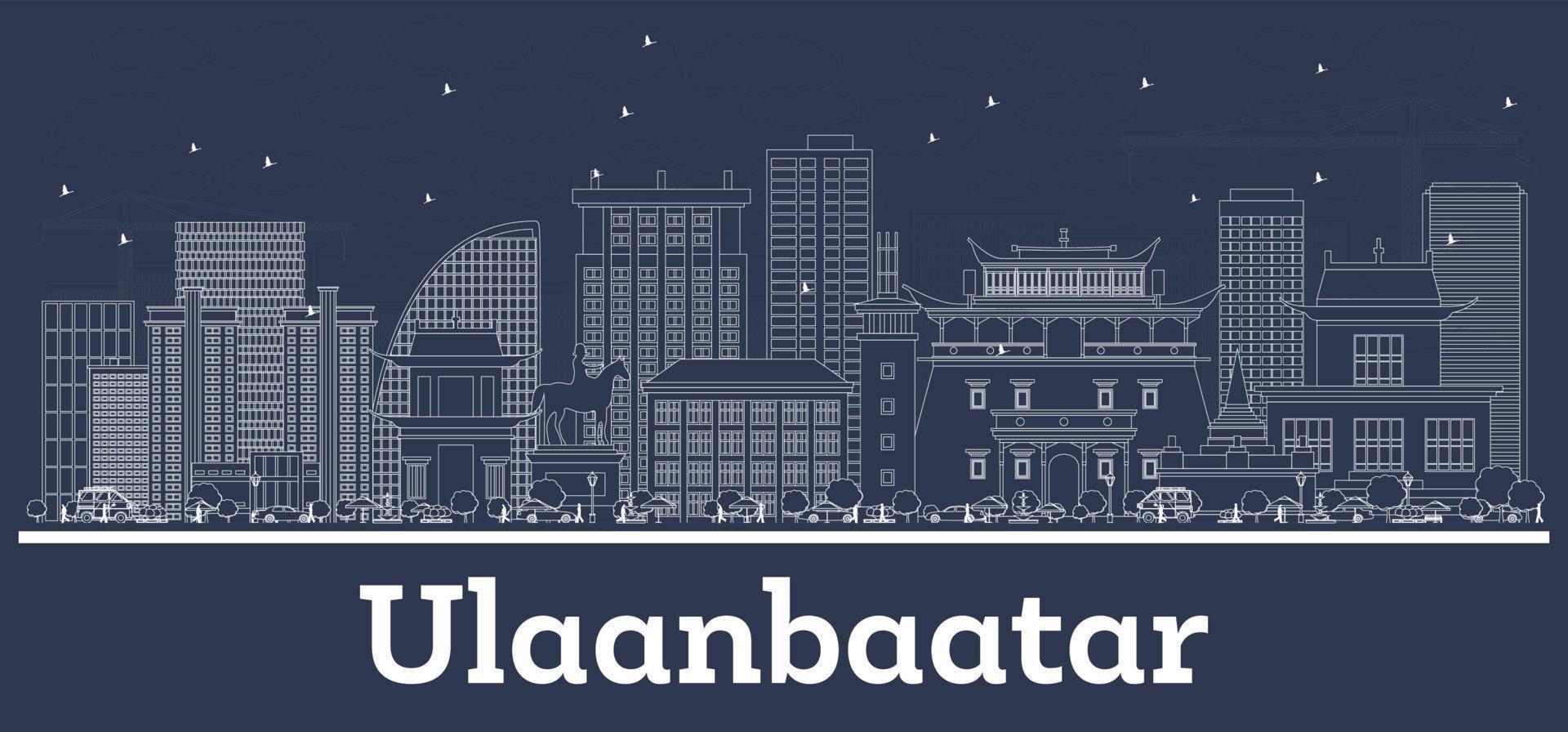 Outline Ulaanbaatar Mongolia City Skyline with White Buildings. vector